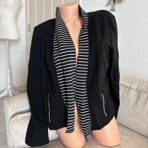 CJ Bank Black White Striped Open Front Cardigan blazer